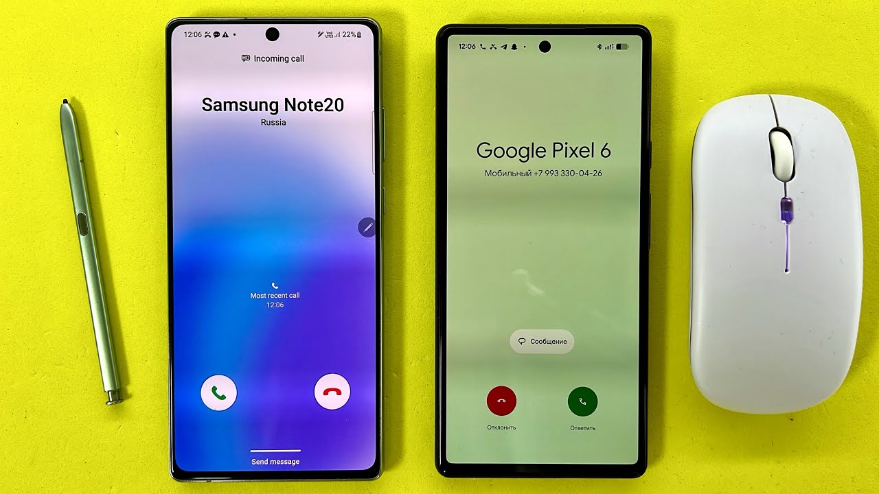 Incoming + Outgoing Call & Timer on Google Pixel 6 using a computer mouse Vs Samsung Note20 