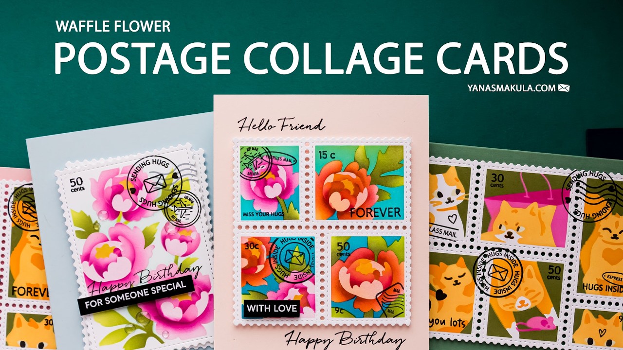 Waffle Flower Postage Collage Cards | Meow & Peony Stencil Tutorial