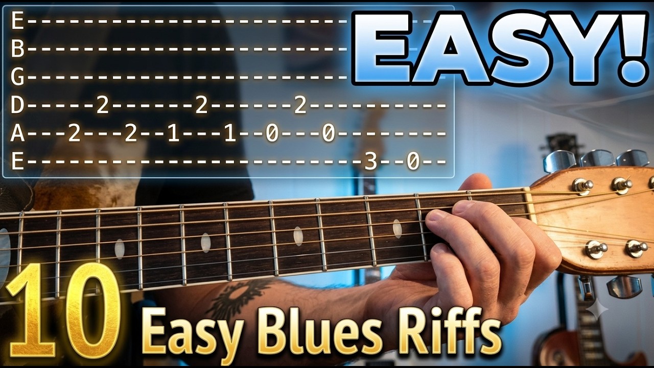 10 Easy BLUESY Blues Riffs For Beginners - Classic Riffs Guitar Lesson With Tabs