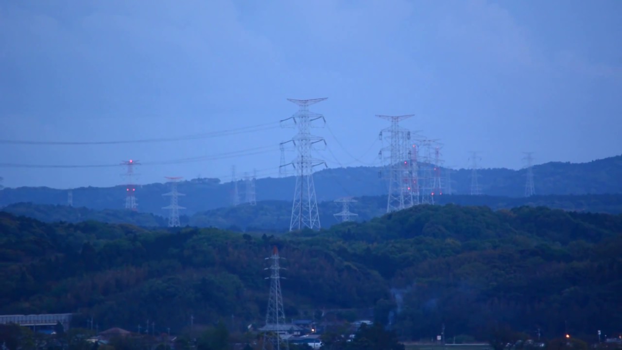 袖ケ浦公園の丘から鉄塔群・航空障害灯点滅群