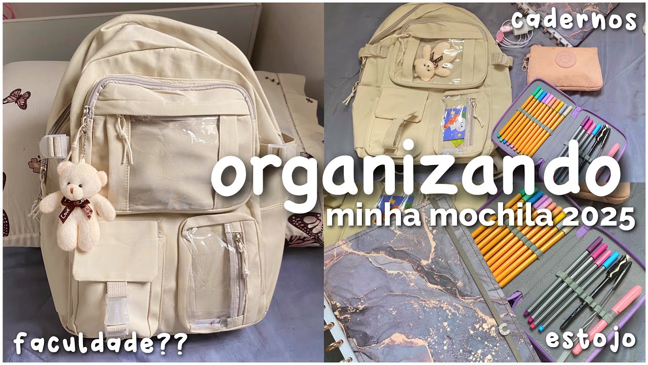 ORGANIZANDO MINHA MOCHILA 2025🎀 *mochila, estojo, cadernos* meu material escolar 2025