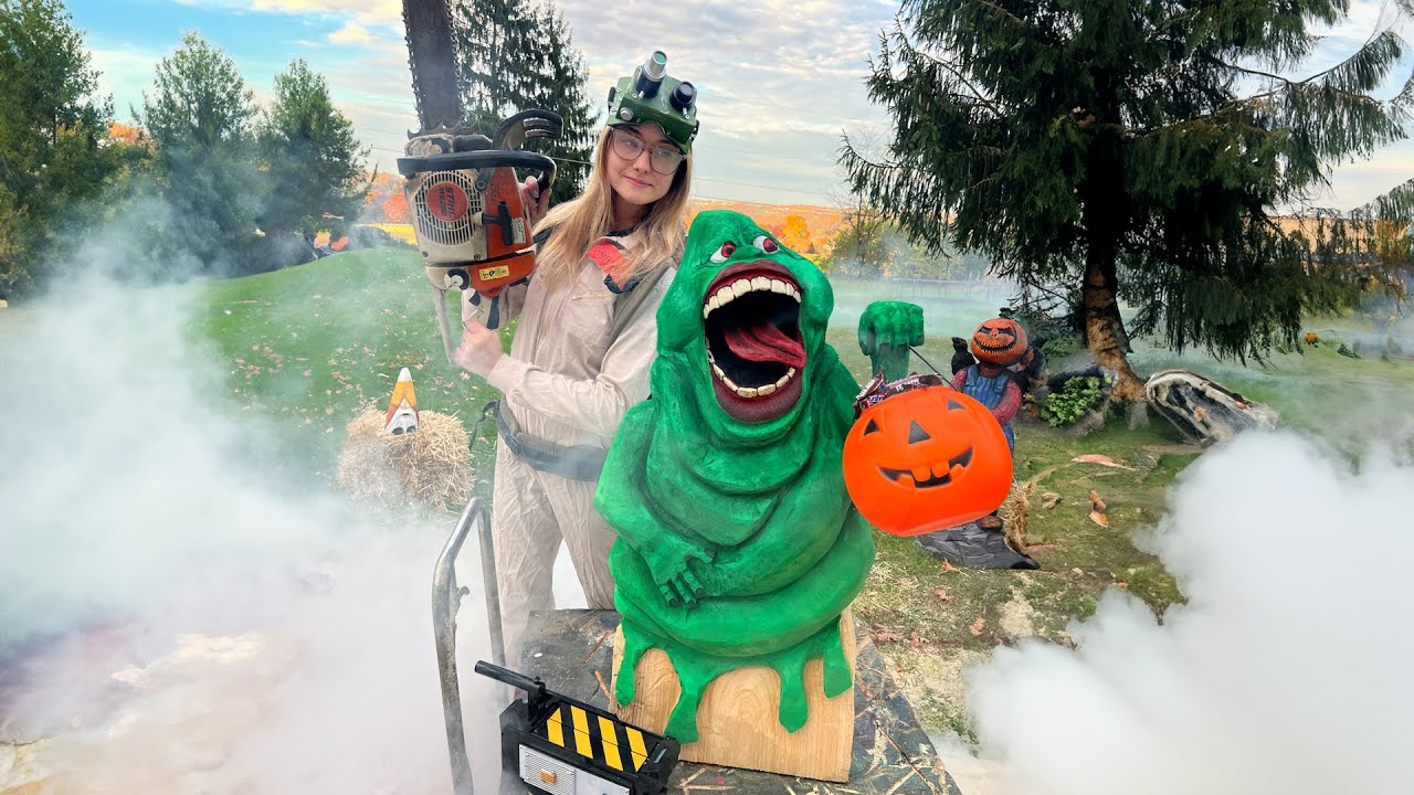 Chainsaw Carving Slimer from Ghostbusters!