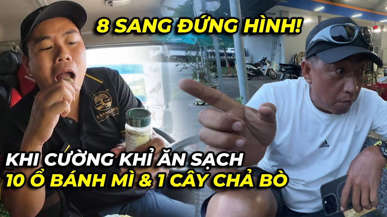 8 Sang đứng hình...khi Cường Khỉ ăn sạch 10 ổ bánh mì và 1 cây chả bò của anh em trong đoàn!