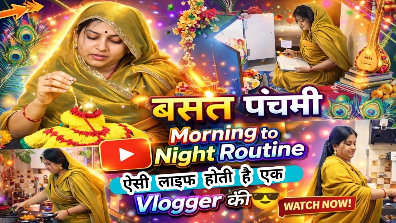 Saree Vlog❤️ बसंत पंचमी Morning to Night Routine 2026🙏 ऐसी लाइफ होती है एक  Vlogger की 🧿😎 #vlog