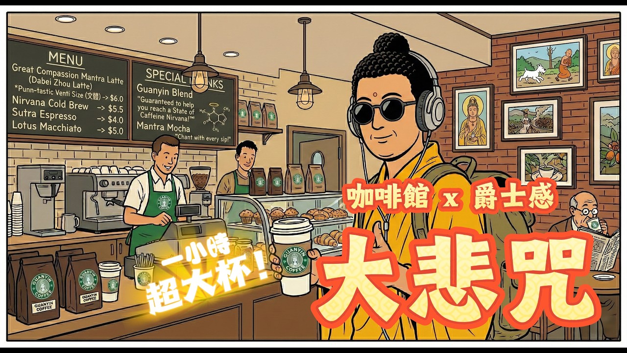 【大悲咒】 × 爵士感 咖啡館氛圍 | 1小時 經文字幕 | 陪你學習、工作 | 賽博禪房 | ZEN | 哄你入睡 療癒心靈 | 滿滿正能量