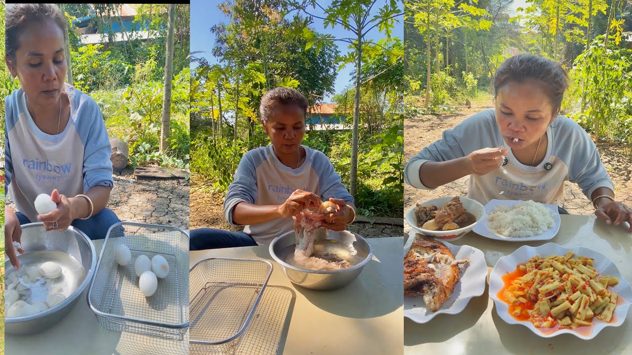 ខជេីងជ្រូកហូបជាមួយជ្រក់ត្រពាំងត្រីចៀន