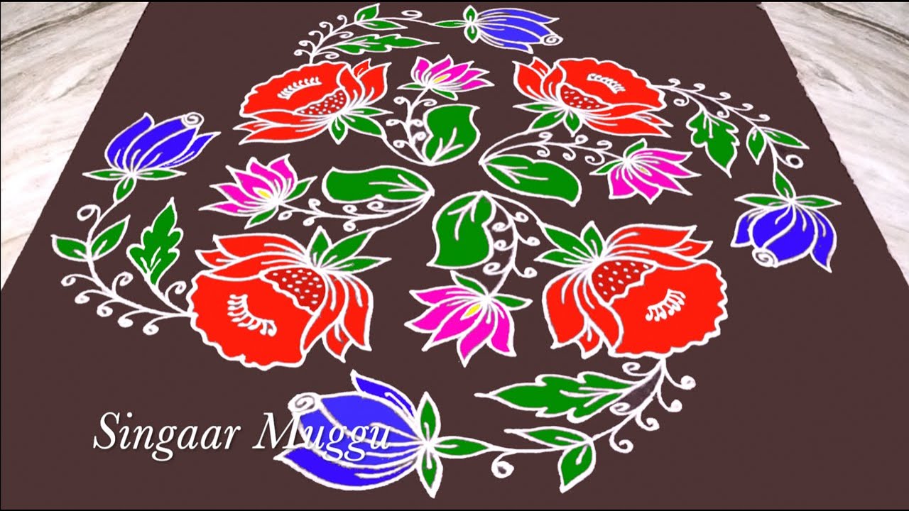 Simple and easy flower rangol 14X4 dots | Chukkala muggulu | Sankranthi special rangoli design