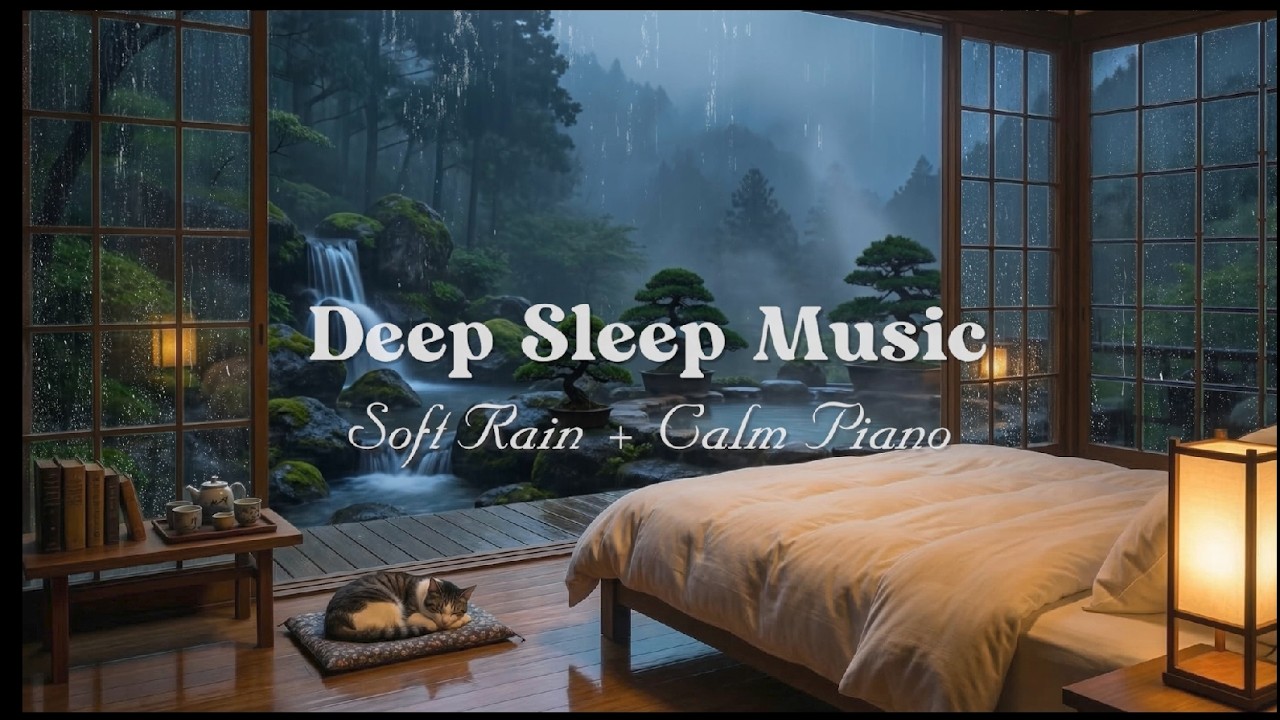 8 Hours Relaxing Rain Sounds and Piano Music in Warm Bedroom | Sleep Music, Stress Relief, Anxiety