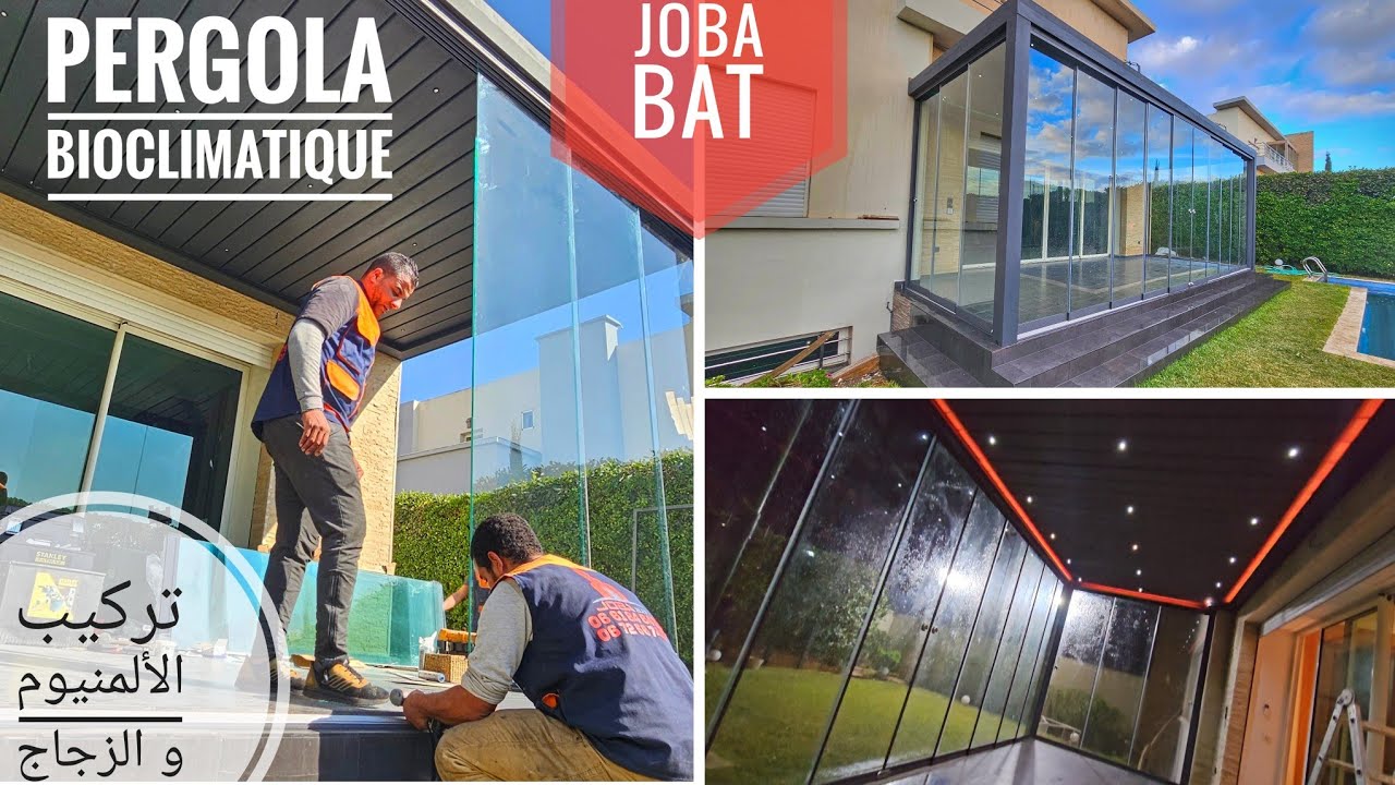 pergola bioclimatique aluminium maroc,  pergola terrasse, travaux aluminium,  أشغال الألمنيوم طيراس