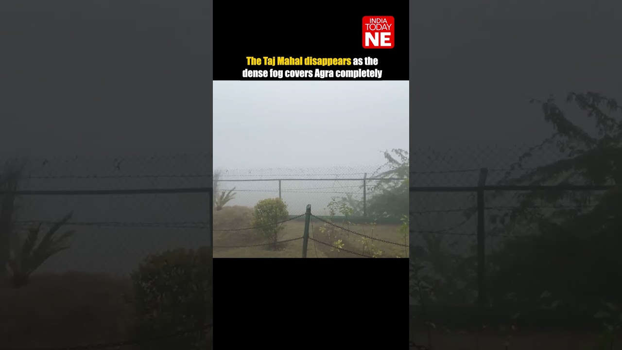 The Taj Mahal disappears as the dense fog covers Agra completely