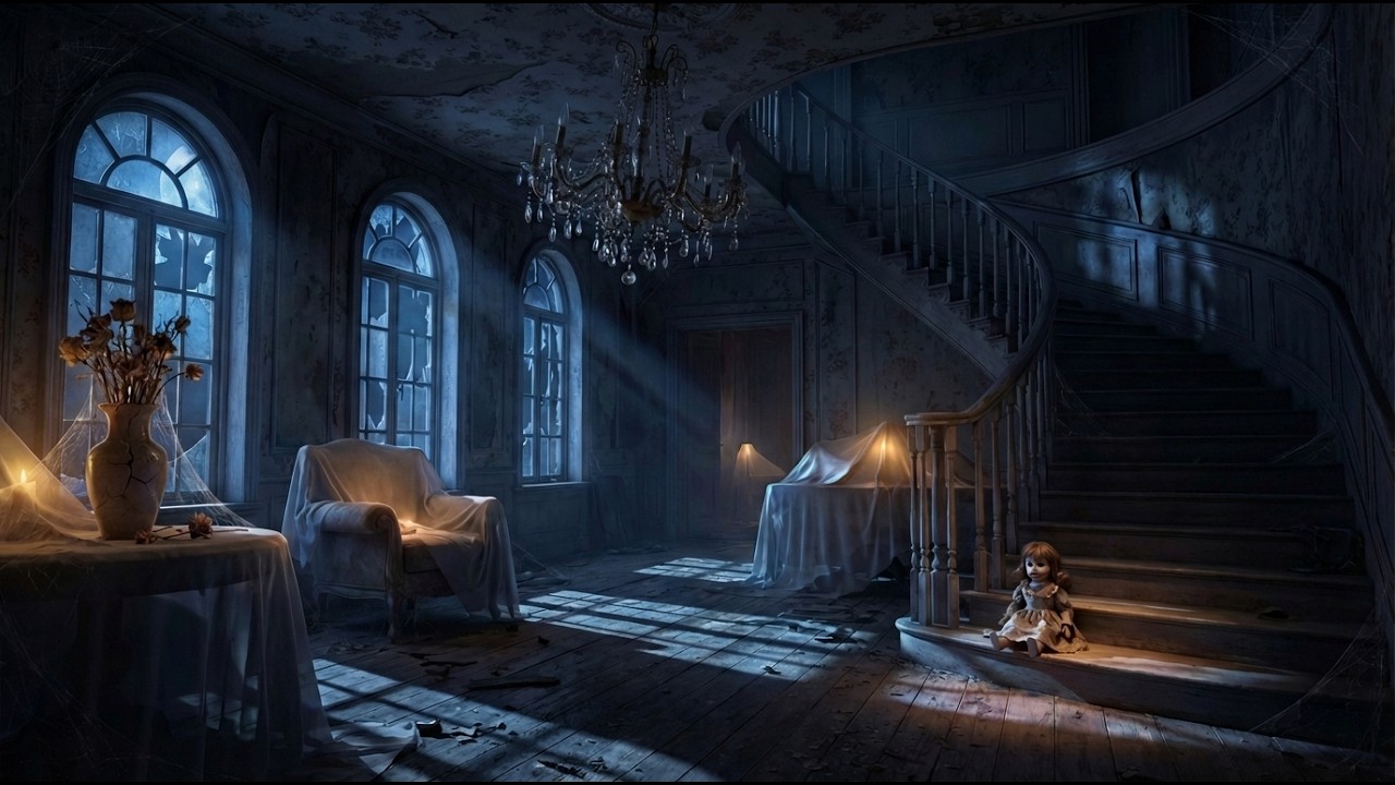 Abandoned Haunted Mansion at Night 🕯️ Wind & Dark Ambience | 4K Horror Atmosphere 2 Hours