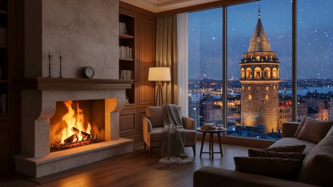 🔥🗼 Fireplace with Galata Tower View -- Galata Kulesi Manzaralı Şömine