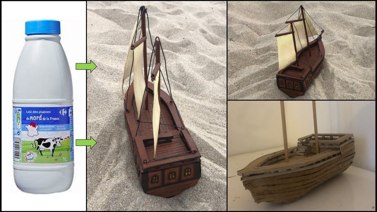 DIY Simple Sailing Boat using Cardboard and a Bottle of Milk - Ship Diorama - Wargame terrain