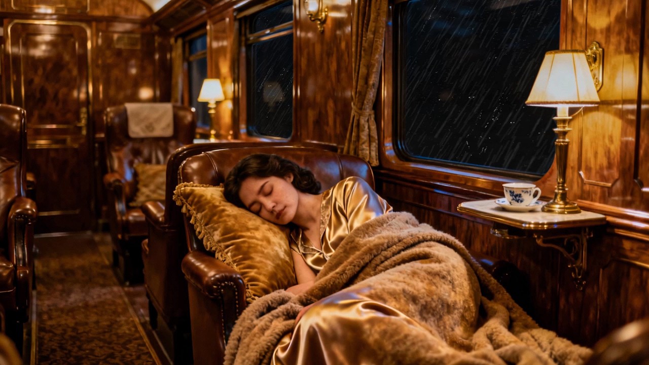 8 Hours of Relaxing Train Ambience | Cozy Vintage Night Train Ride with Gentle Rain for Deep Sleep
