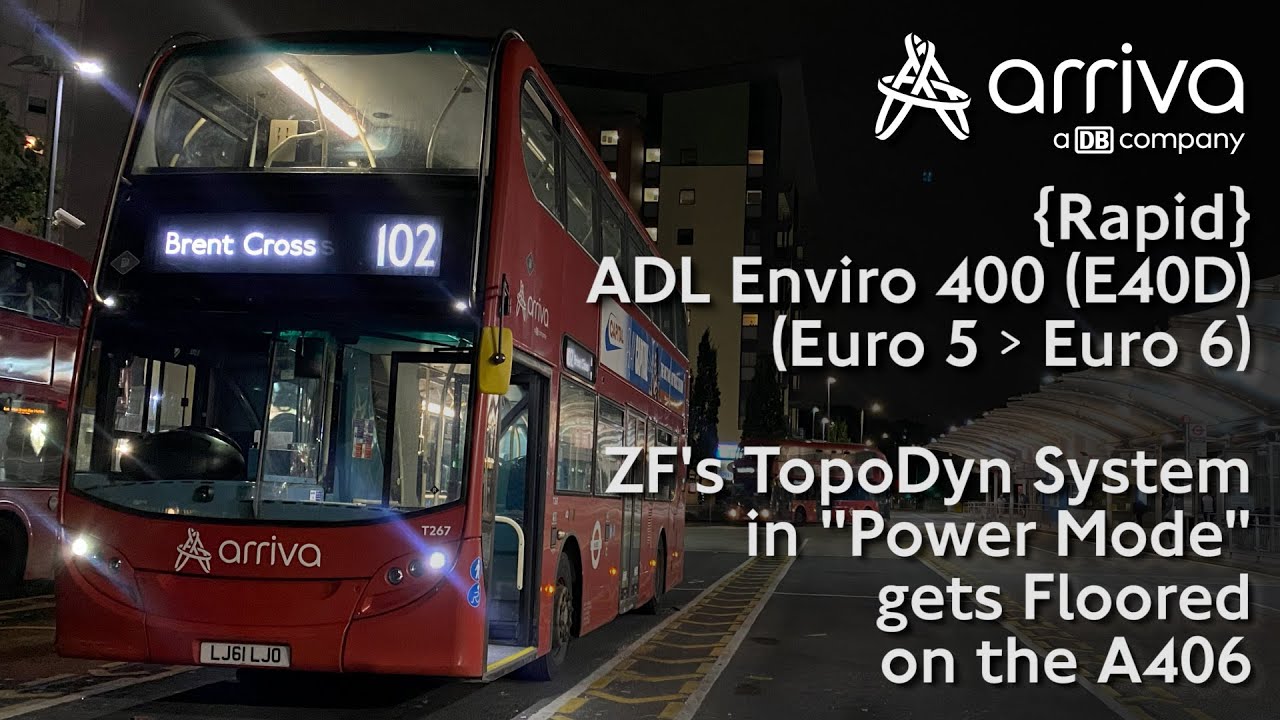 {Rapid} Arriva London Enviro 400 w/ ZF's TopoDyn System in Power Mode gets Floored on the A406
