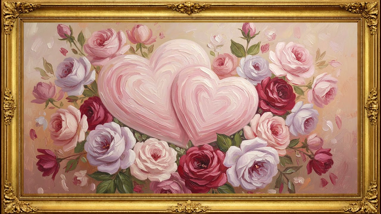 Vintage Romantic Hearts 💕 | Oil Painting | Framed TV Art Screensaver
