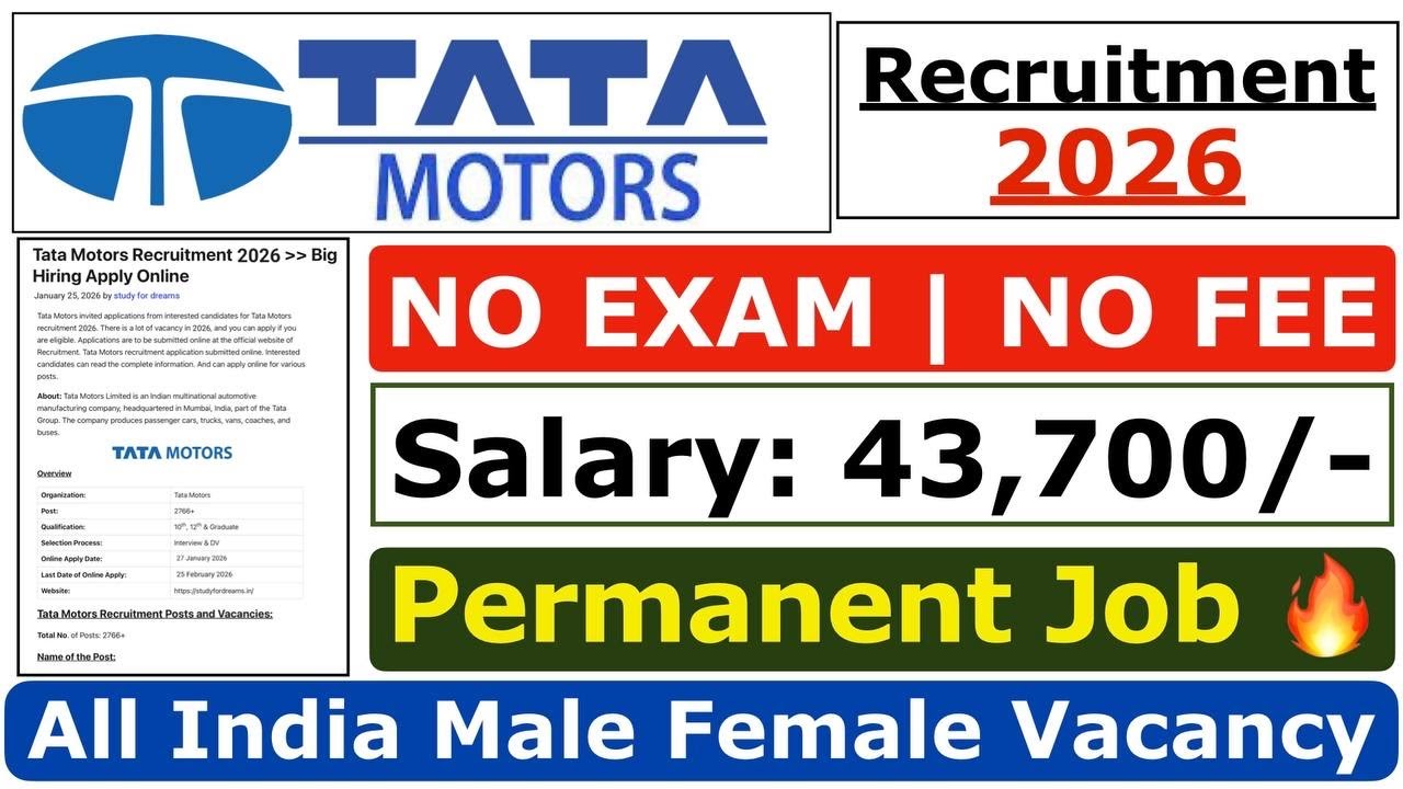 Tata Motors Recruitment 2026 | Tata Motors Hiring 2026 | Tata Motors Job Vacancy 2026 | Freshers Job
