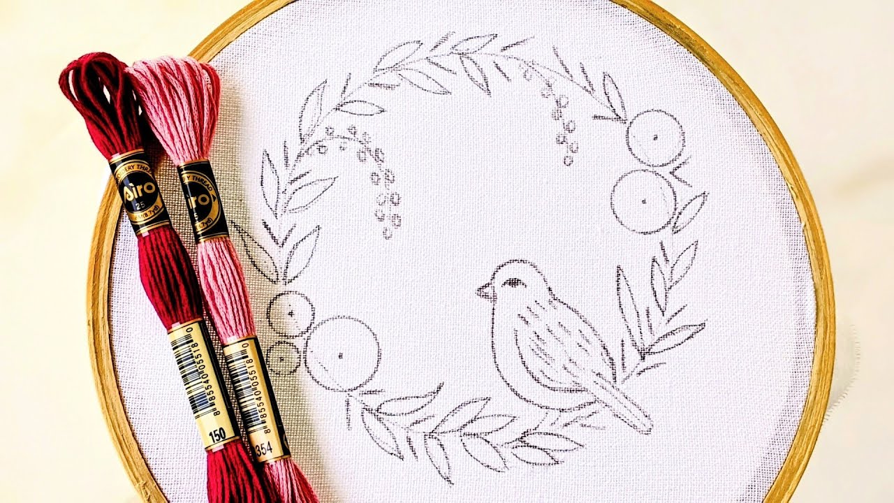 SIMPLE BIRD AND FLOWERS HAND EMBROIDERY DESIGN FOR BEGINNERS 