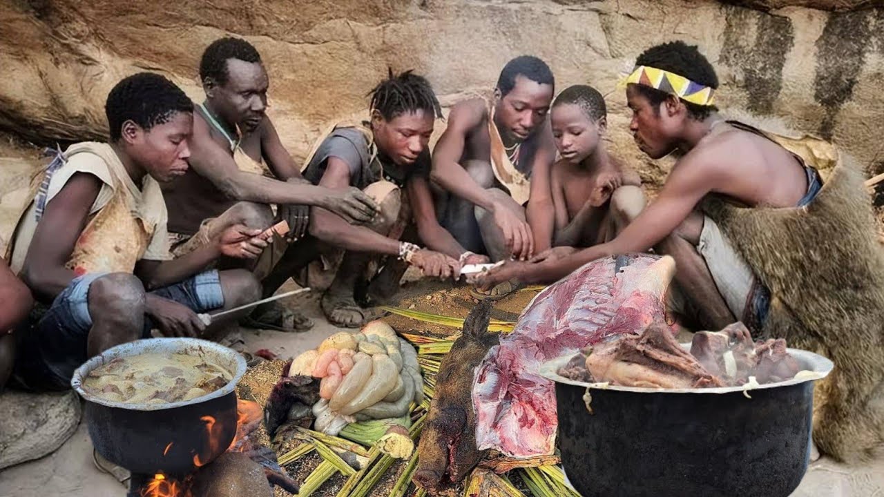 Hadzabe Tribe Hunt Big Baboons & Cook || True Hunters