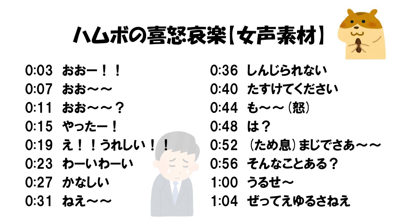 ハムボの喜怒哀楽・リアクションの素材音声