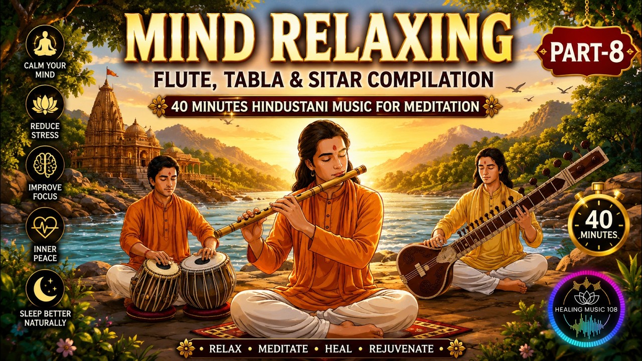 Mind Relaxing Flute, Tabla & Sitar Compilation Part 8 | 40 Minutes Hindustani Music for Meditation.