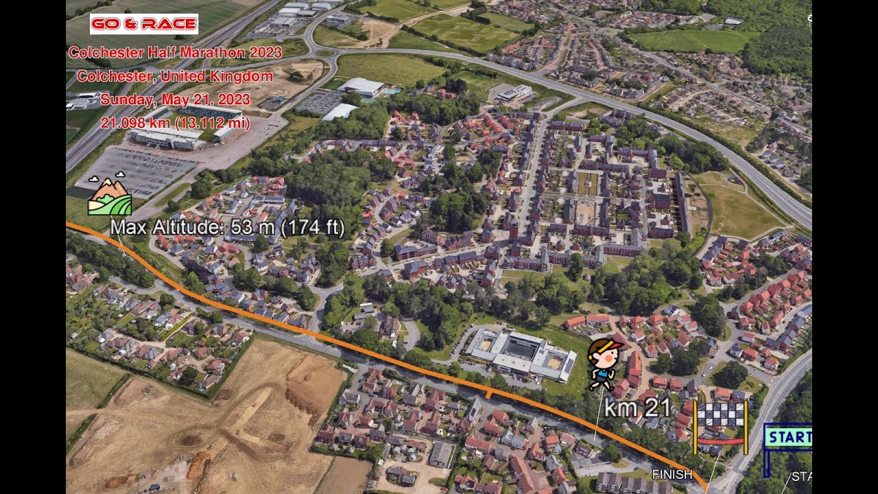 Colchester Half Marathon 2023: fly over the race path!
