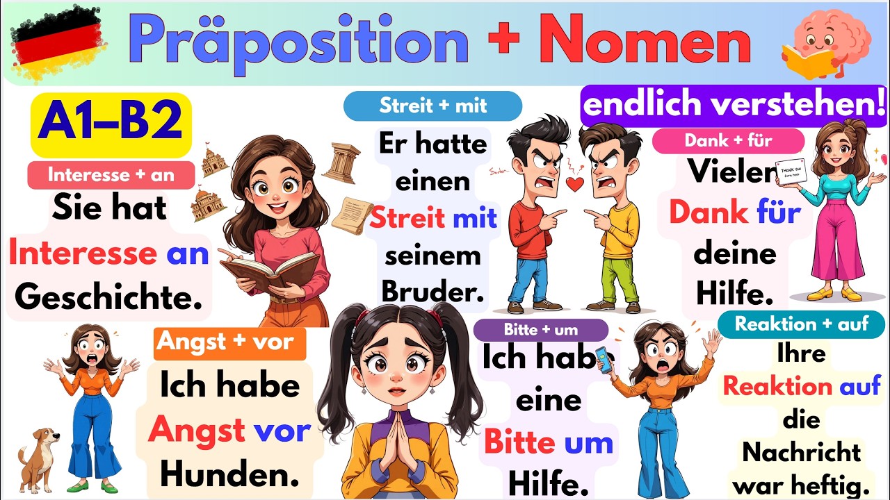 🔥 Präposition + Nomen endlich verstehen! | Grammatik-Übung A1–B2