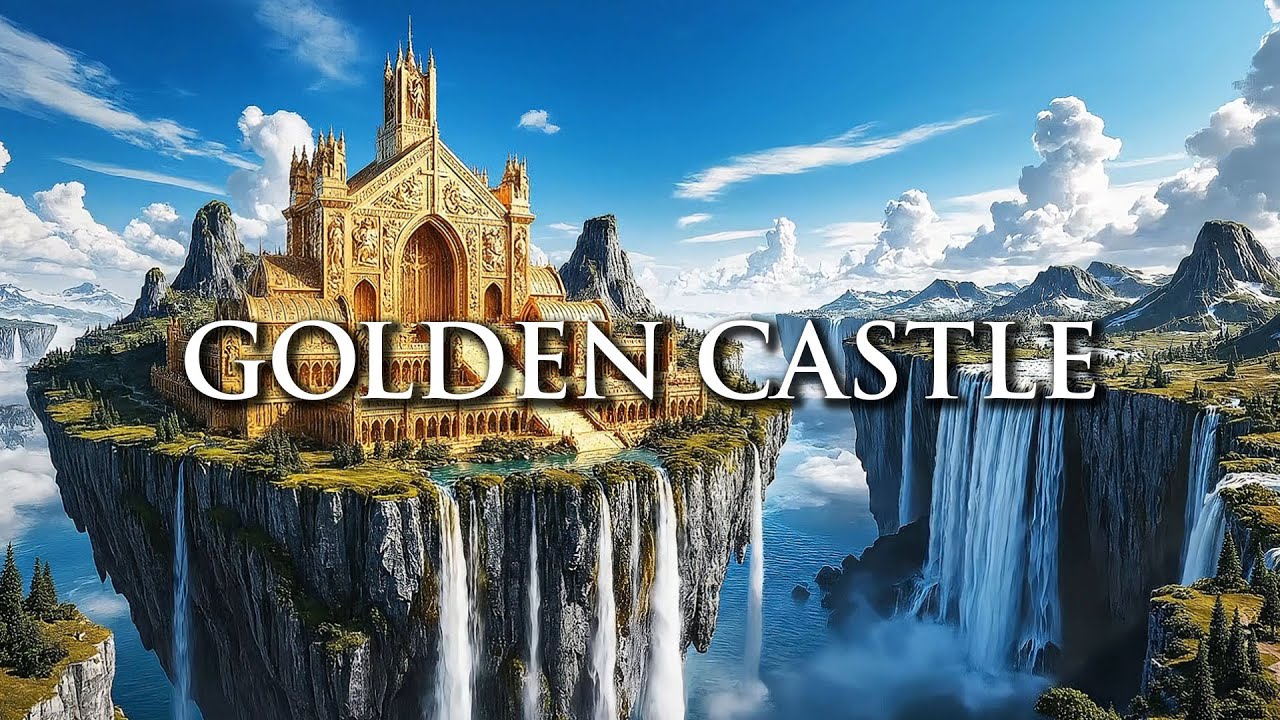 Golden Castle in the Sky 🏰 Uplifting Fantasy Music & Waterfall Sounds | Ambience for Study