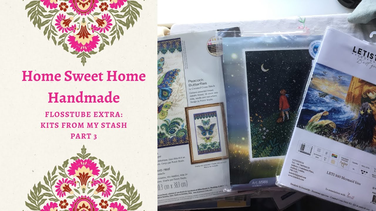 Flosstube Extra: Cross stitch kits from stash Part 3 with a kit giveaway 🪡🧵💜