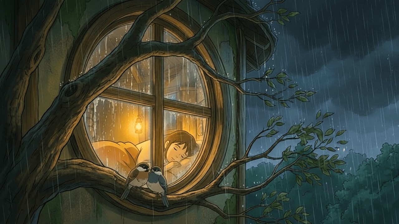Living in a Treehouse During A Rainy Day | Safe and Cozy with Grandparents | Studio Ghibli Style