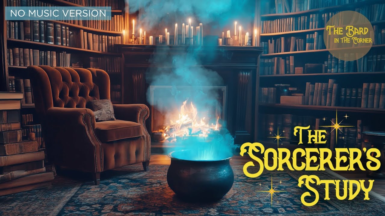 Cozy Wizard Study Ambience with Crackling Fire, Potion Sounds, Pages Turning, Tea Kettle |