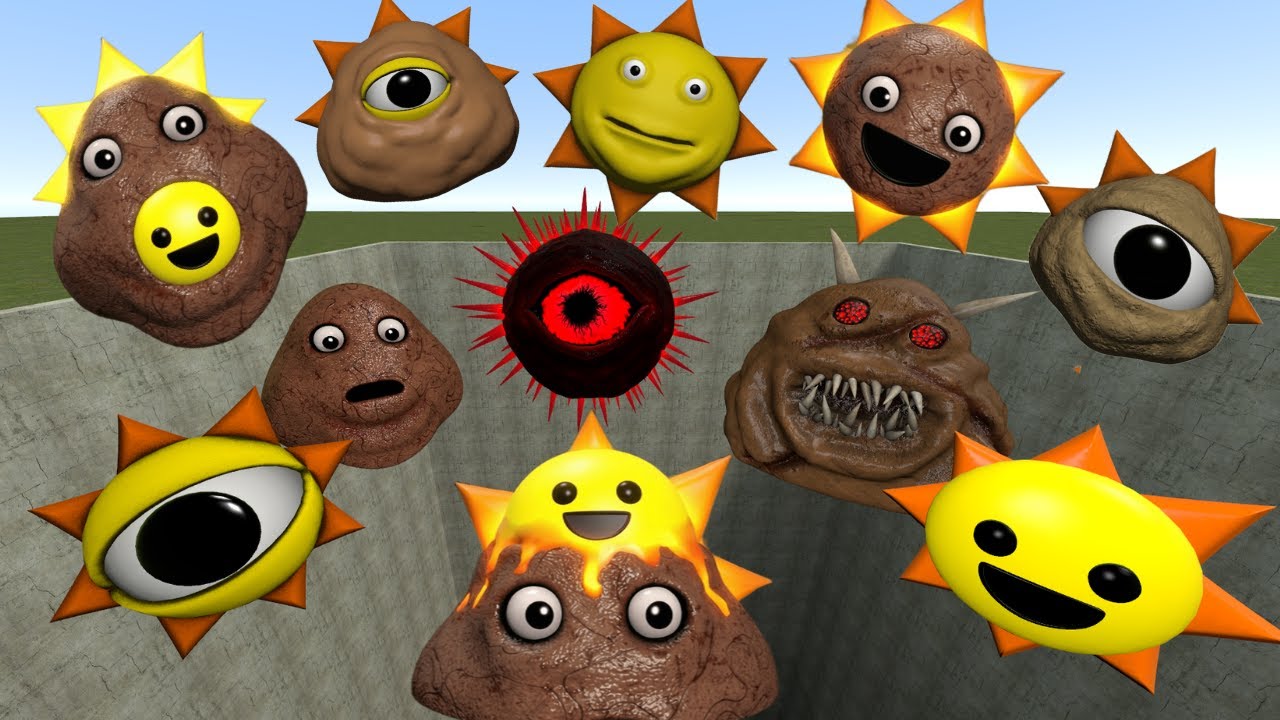 ALL NORMAL 3D POU BOU'S REVENGE Monsters VS FIRE Mr SUN SPRUNKI PHASE in BIG HOLE in Garry's Mod