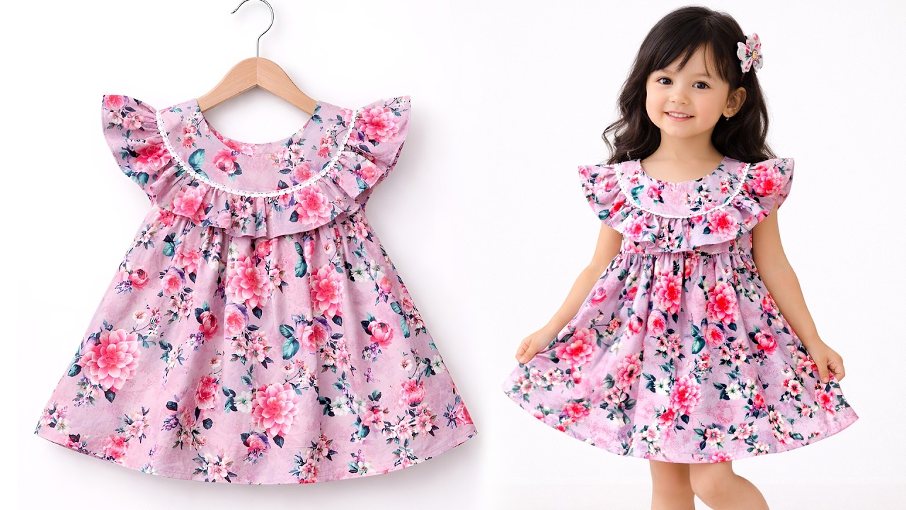 Baby Yoke Frock with Lace Cutting & Stitching | Ruffle Neck Easy Sewing Tutorial