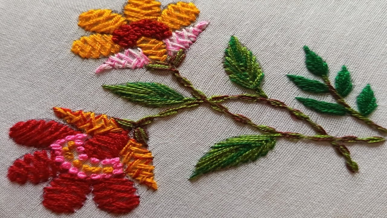 Colourful flower hand embroidery design tutorial/সুন্দর ফুল এমব্রয়ডারি /#hand embroidery