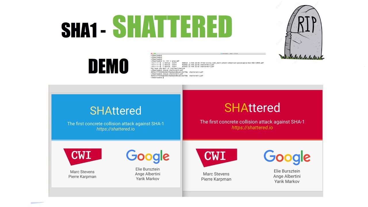 SHAttered - SHA1 взломан: демонстрация файлов, использованных для атаки с использованием коллизий.