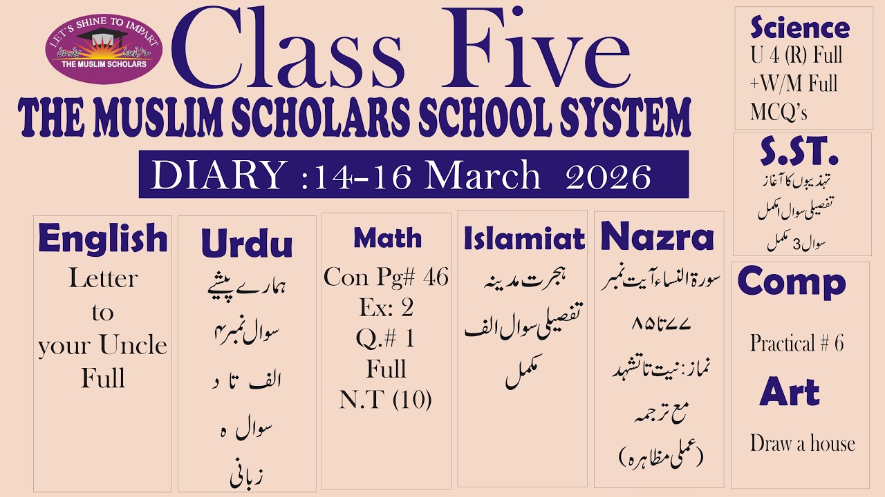 Class Five   Online Class , 14-16 March 2026 , Tmsss
