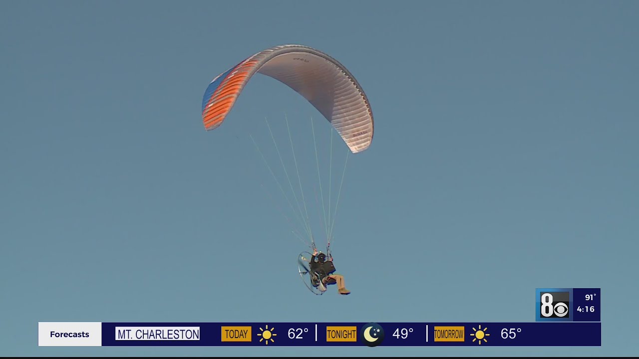 Powered paragliding taking off in Southern Nevada