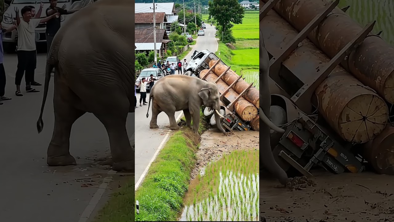 Elephant Saves the Day! 🐘🚚 Wild Rescue on a Flip Truck #AmazingRescue #ElephantPower #TruckFlip #usa