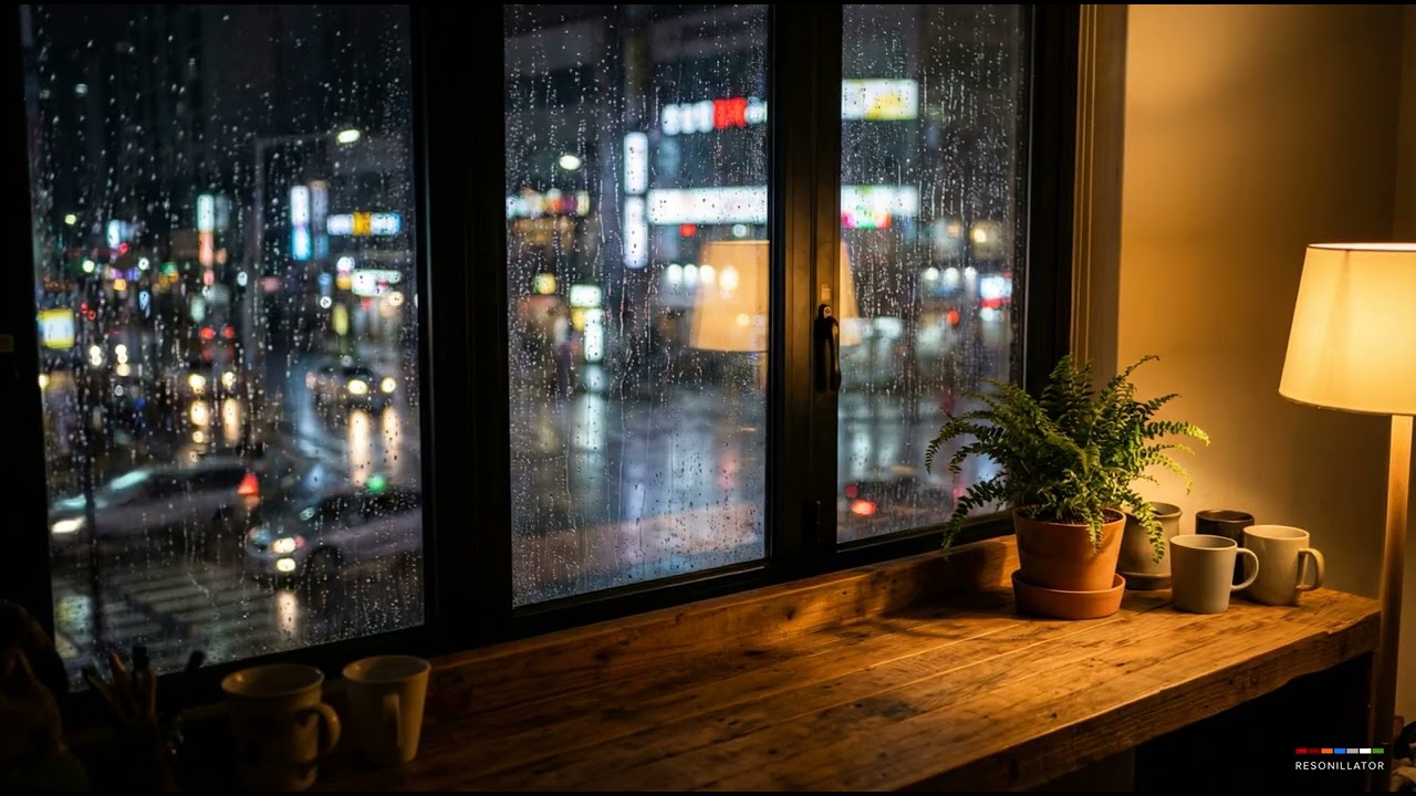 Cosy Hotel Room at Night | Street View & Soft Music for Sleep (1 Hour)
