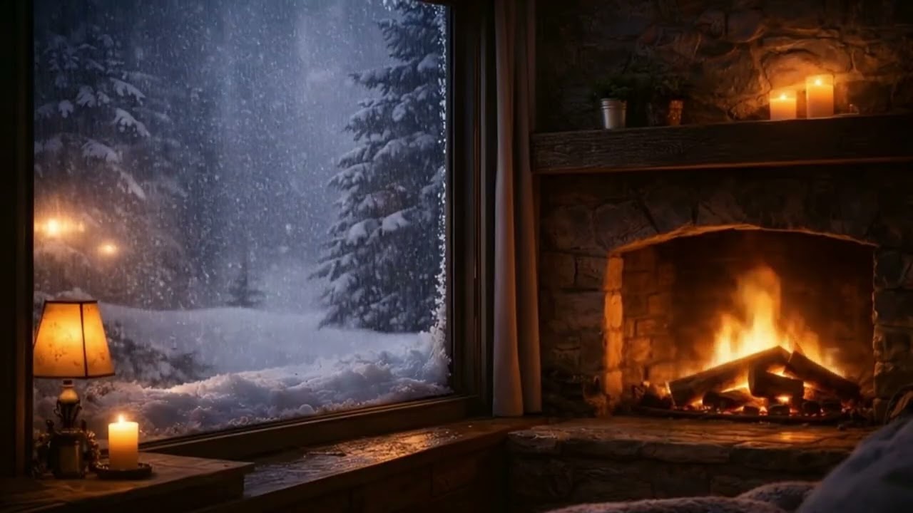 Snowy Night & Fireplace Ambience ❄️🔥 | Cozy Winter Sounds for Sleep