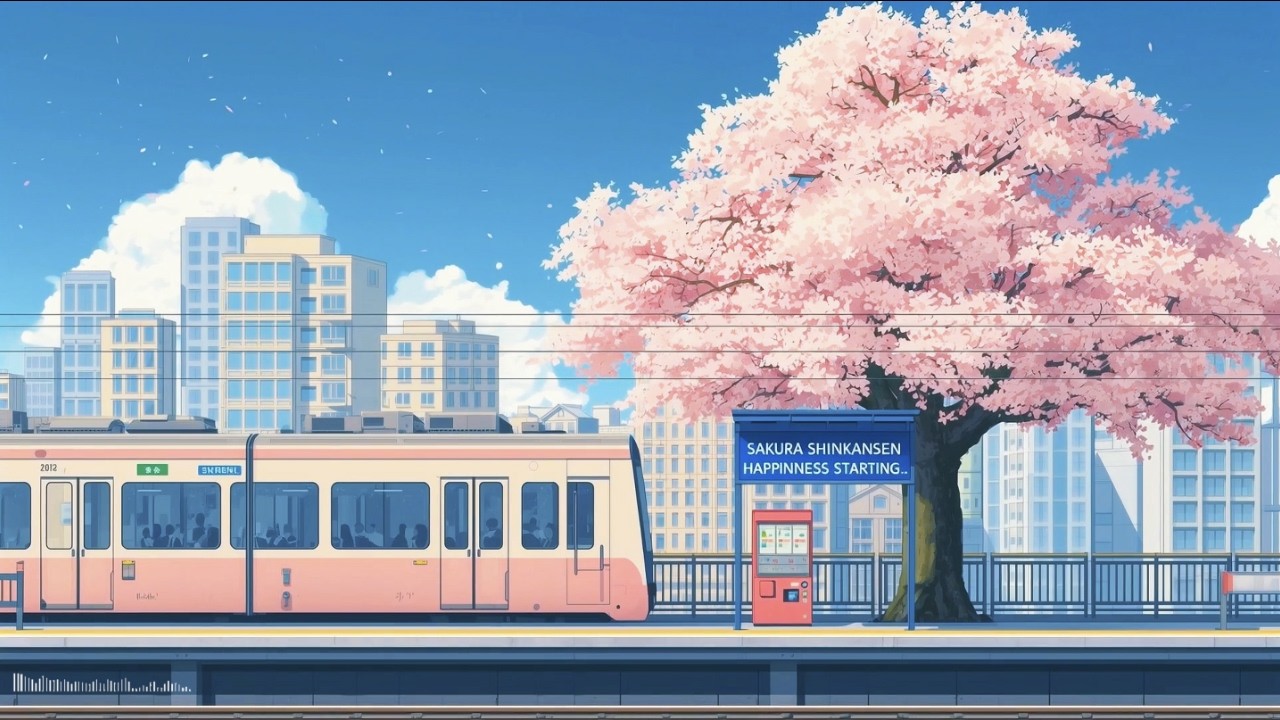 Study Lofi 🌸 Slow Gentle Piano | Sakura Train Station Spring