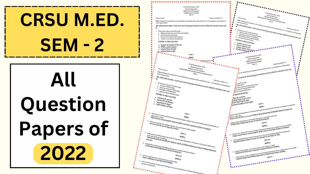 CRSU M.Ed. 2nd Semester 2022 Question Papers - All Subjects