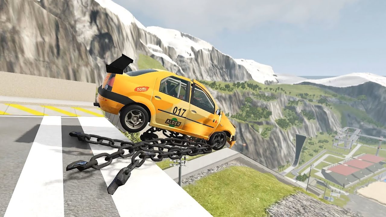 High Speed Jumps With Giant Chain & Jumps In Volcano Canyon - BeamNG Drive Giant Chain Vs Vehicle