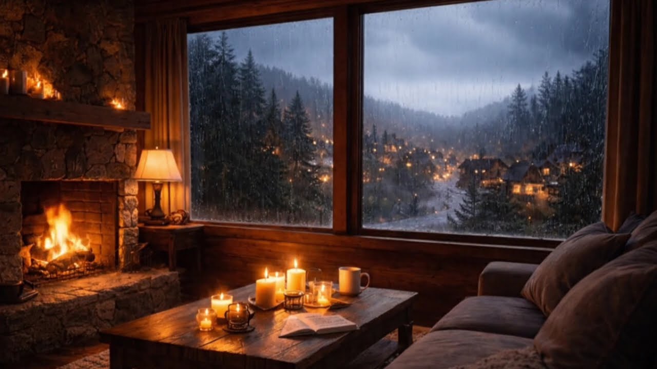 7 Hours Cozy Rain & Fireplace 🔥🌧️ Cabin Ambience for Deep Sleep & Relaxation