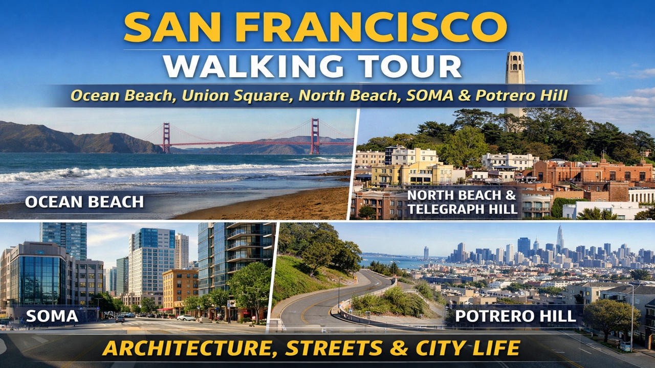 San Francisco 4K Walking Tour | Ocean Beach, Union Square, North Beach, SOMA & Potrero Hill