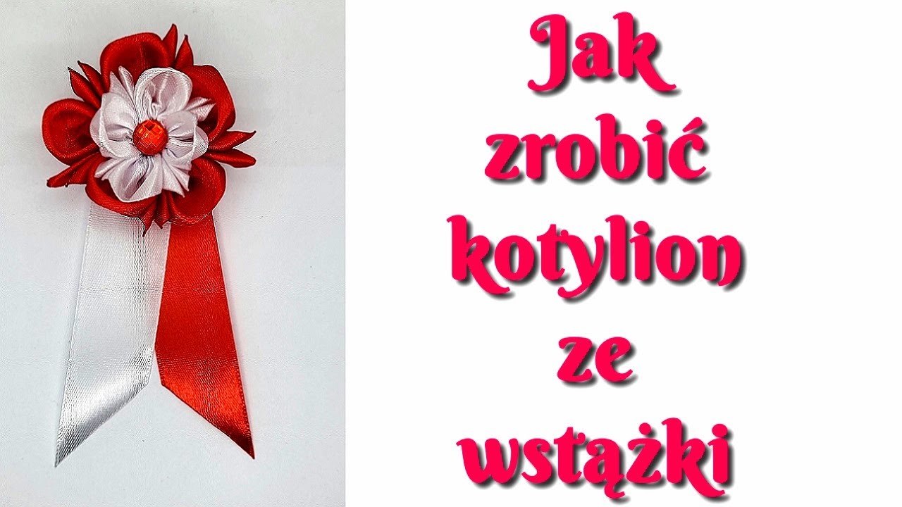 Jak zrobić biało-czerwony kotylion ze wstążki KANZASHI, 11 LISTOPADA,  2 MAJA, kotyliony, tutorial