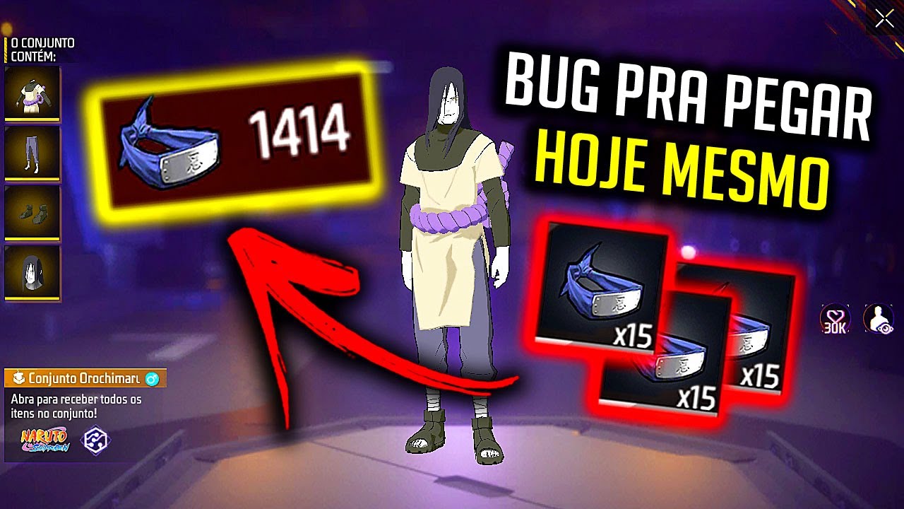 BUG COMO PEGAR O OROCHIMARU MAIS FÁCIL E RÁPIDO NO EVENTO NARUTO O GRANDE DESAFIO NINJA FREE FIRE ff