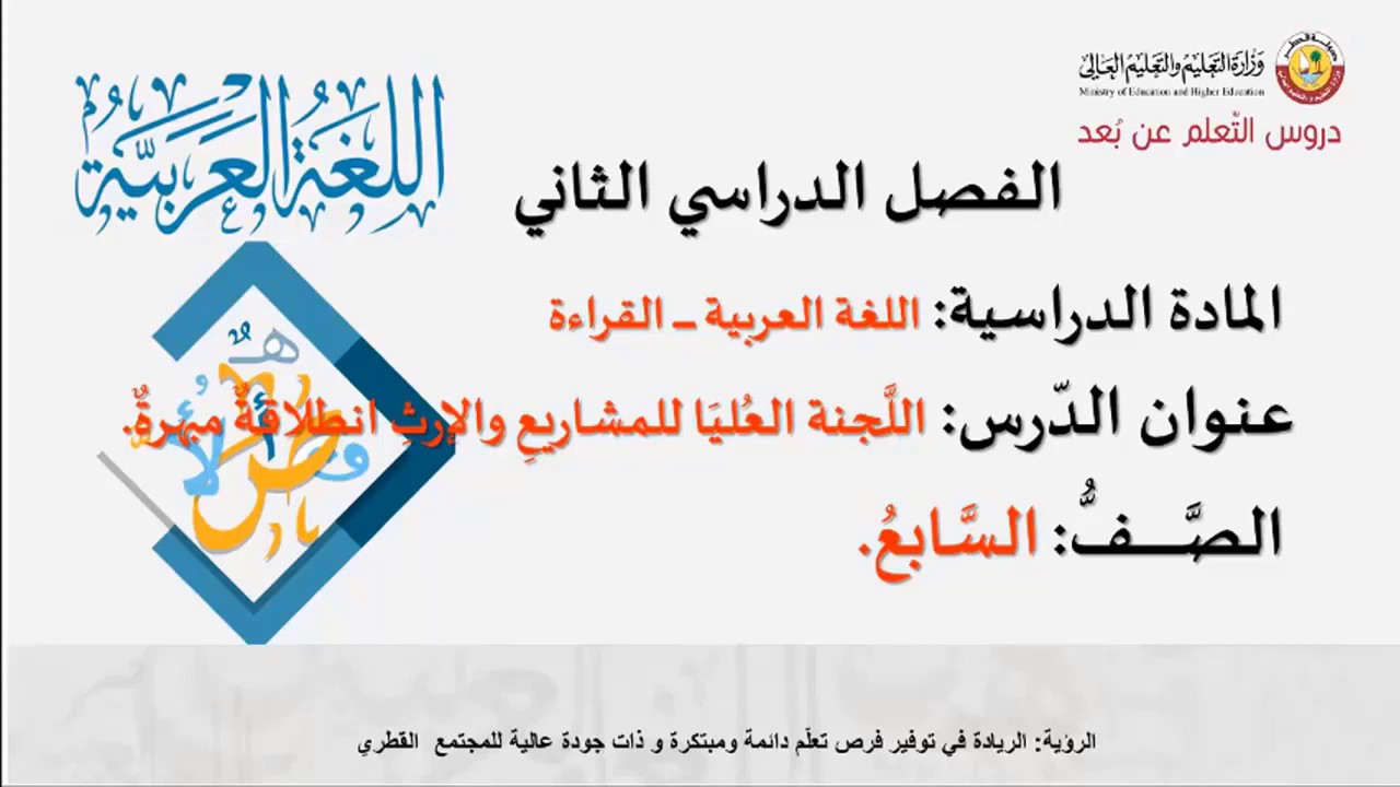 الصف السابع  اللغة العربية قراءة1 اللجنة العليا للمشاريع والإرث إنطلاقة مبهرة