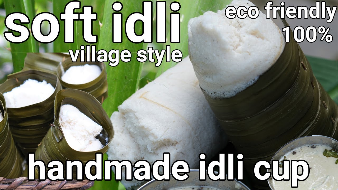 how to make idli & chutney without molds using leaf cups - my village style | moode or kadubu recipe