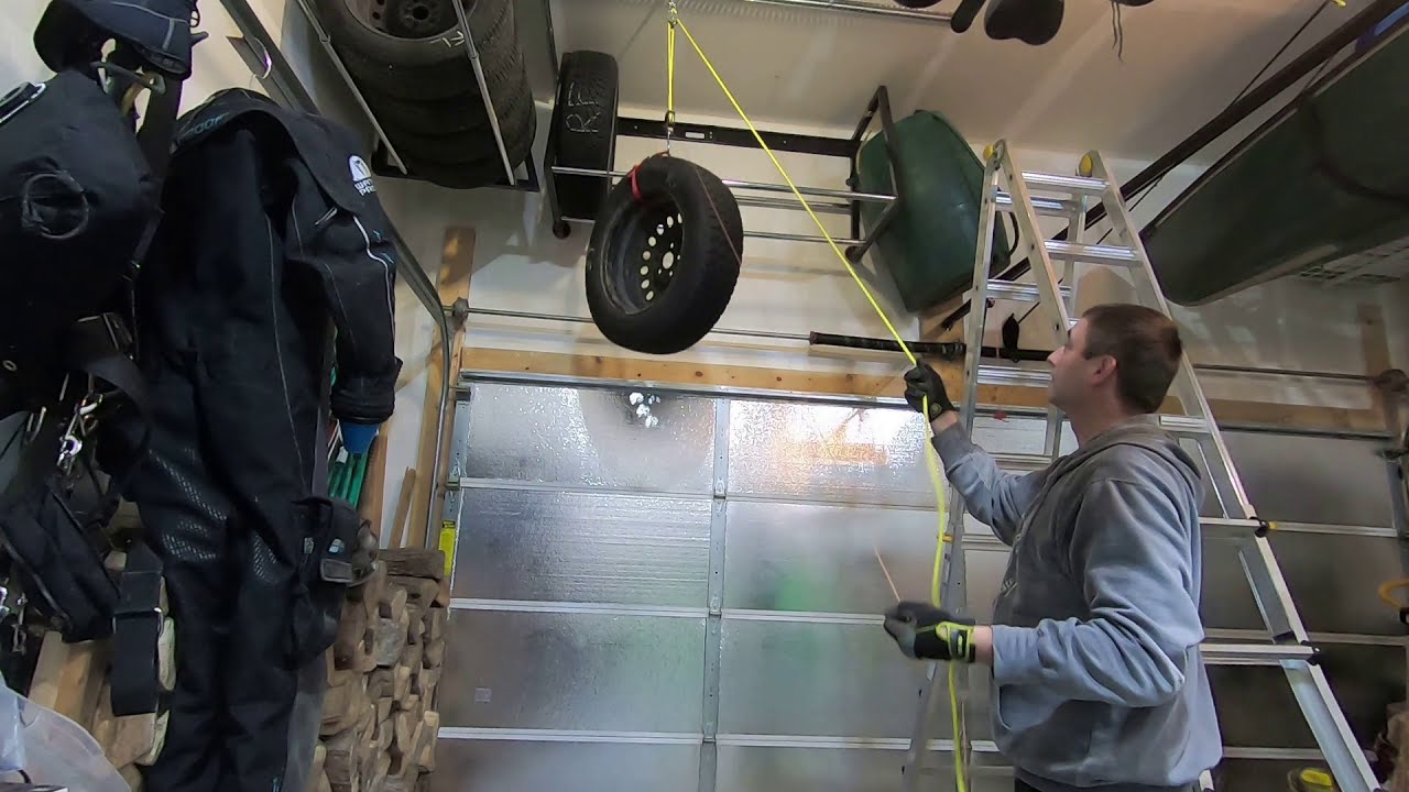 Garage Tire Storage. Tire lifter.
